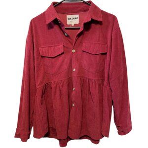 JINZHAO Red Corduroy Babydoll Button-Down Shacket | Size Small